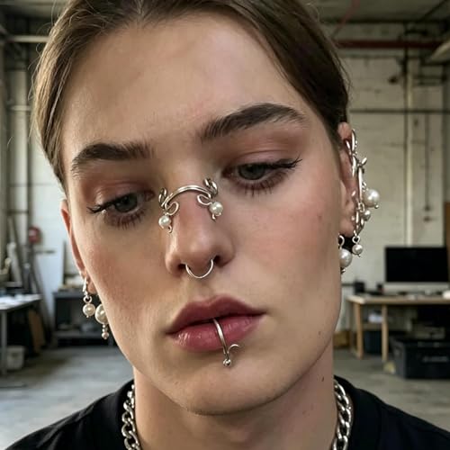 Punk Pearl Nose Clip No Piercing Faux Pearl Nose Ring Copper Adjustable Fashion Nose Jewelry Clip on Earrings