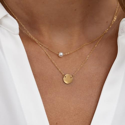 Tewiky Dainty 14k Gold Plated/Silver Cubic Zirconia Necklaces for Women | Simple CZ Jewelry Necklaces Trendy Gifts - color: layered pearl necklaces gold