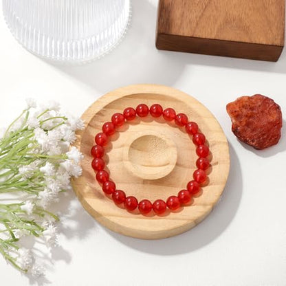 Raicegs 4 6 8MM Beaded Bracelets Healing Crystal Bracelet for Women Men Natural Stone Handmade Stretch Bracelet Reiki Spiritual Jewelry - color: Carnelian, size: 8mm