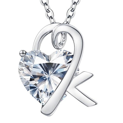 ForeverLove Heart Necklaces for Women, 4-2 Carats Heartshap Moissanite, Silver Pendant Jewelry, Anniversary Birthday Gifts for Wife, Girlfriend, Daughter, Mom - style: K Initial 3.0 Carats Heart Moissanite Sterling Sliver Necklace