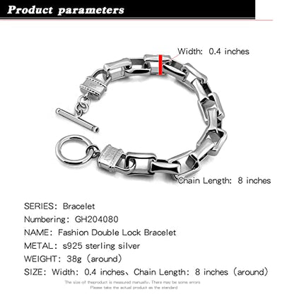 H&Beautimer Solid 925 Silver Bracelet Italian Handmade 0.35/0.4 Inch Box Chain Bracelet for Men's 7,7.5,8,8.5,9,9.5,10 Inch Hip Hop Style Jewelry - color: Silver, size: 7 inches