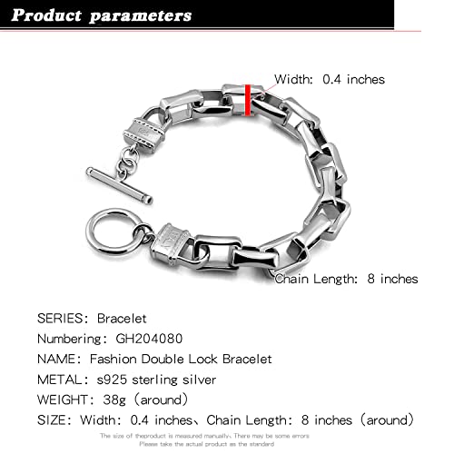 H&Beautimer Solid 925 Silver Bracelet Italian Handmade 0.35/0.4 Inch Box Chain Bracelet for Men's 7,7.5,8,8.5,9,9.5,10 Inch Hip Hop Style Jewelry - color: Silver, size: 8.5 inches