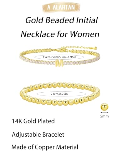14K Gold Plated Bracelets for Women Dainty Tennis Initial Bracelet Trendy Beaded Stackable Charm Bracelets Layered Waterproof Bracelet Dainty Bracelet for Women Jewelry Gifts - style: M