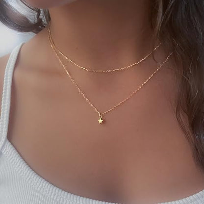 Annika Bella Choker Necklace, Gold Chain for Women, Length 13-16 Inches, Minimalist Necklaces for Women, Lace/Link/Tubes/Dotted Chain Chokers. - style: Tubes Chain