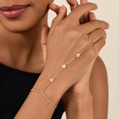 Cicy Bell Hand Chain Bracelets for Women 18K Gold Plated | Layered Stackable Dainty Ring Bracelets, Adjustable Satellite Bead Dot Link Finger Bracelets - color: Style A-Gold