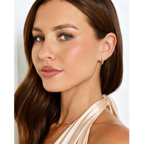RANKEEF Small Rhinestone Hoop Earrings 925 Silver Everyday Cartilage Hoops Hypoallergenic Dainty 14K Gold Plated Huggie Sparkle Double Row Cubic Zirconia Hoop Earrings 10/15/20/25mm - color: Gold, size: 15mm