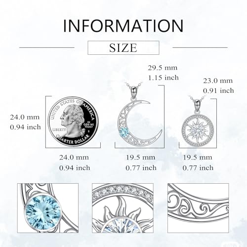 Couples Necklace for 2 Sun and Moon Pendant Matching Jewelry Anniversary Birthday Gifts for Couples BFF - color: April&August
