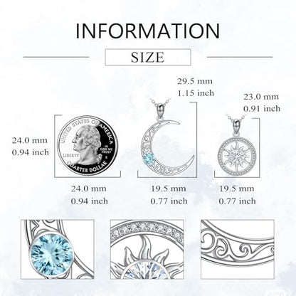 Couples Necklace for 2 Sun and Moon Pendant Matching Jewelry Anniversary Birthday Gifts for Couples BFF - color: April&August