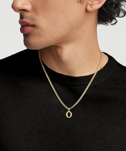 Gold Plated Initial Necklace for Men Letter Pendant Cuban Link Chain | Stainless Steel 4mm 20 Inch Chain Non Tarnish 14K A-Z Capital Name Charm Custom Jewelry Gift - color: O