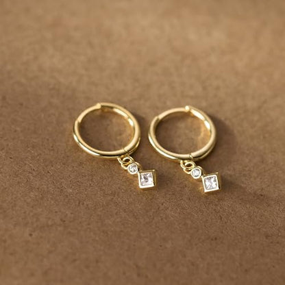 LOVECOM 925 Sterling Silver Heart Dangle Earrings for Women 14K Gold Plated Dainty CZ Love Hearts Charm Huggie Hoop Earrings to Daughter Birthday Wedding Graduation Gifts Jewelry Gifts - color: Style 2-Silver