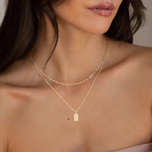 MFRYK Gold/Silver Necklaces Stack For Women,14K Gold/Sterling Silver Plated Simple Layered Choker Necklaces For Women,Stackable Multilayer Pearl Cross Disc Circle Pendant Cuban Herringbone Snake Paperclip Chain Necklaces Set Jewelry Gift for Women - style