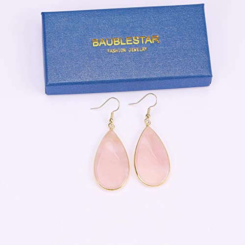 BaubleStar Natural Crystal Healing Stone Earrings Statement Teardrop Dangle Earrings for Women - color: Pink