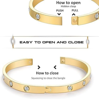 PDWZNBA 18K Gold-Plated Love Friendship Bracelets Trendy Stainless Steel Bangle Jewelry Gifts for Women - style: Ovl_gold