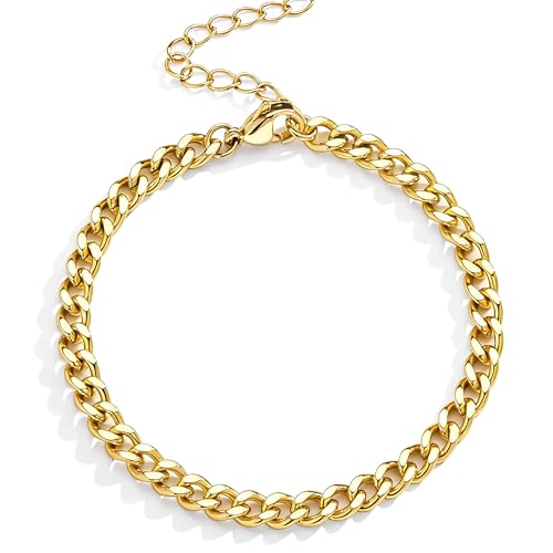 Extra Large Anklets for Women Waterproof, 14K Gold Plated Stack Anklets for Women Plus Size, 10"+2" Non Tarnish Large Ankle Bracelets for Women, Summer Big Ankles Set, Beach Bikini Vacation Jewelry - color: Plus Gold-Cuban, size: Lengh:10"+2"