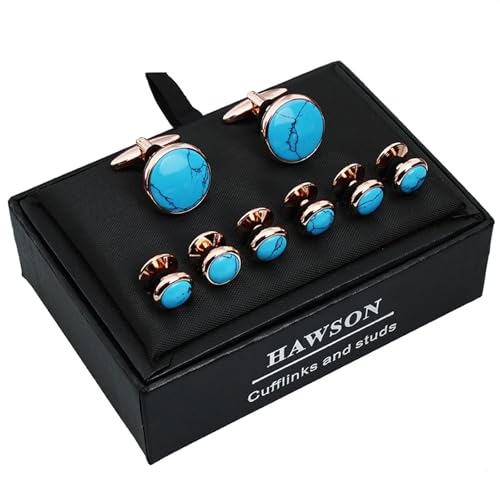 Elegant Mother-of-Pearl Cufflink & Stud Set for Men - Trendy Round Design for Weddings, Parties, and Ceremonies - color: Colorful