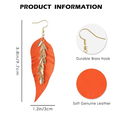 KINIVA Leather Dangle Earrings for Women Trendy, Lightweight Leaf Circle Lightning Earrings Drop, Jewelry Gifts for Women - color: 243 Orange