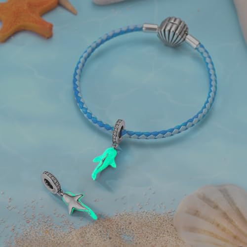 Hapour 925 Sterling Silver Charms for Bracelet Necklace Dangle Pendant Bead | Whale Shark Charm, Glow in the Dark, Matryoshka Russian Doll Baking European Jewelry Charm, 14k Gold Plated - style: Blue Glowing Whale Shark