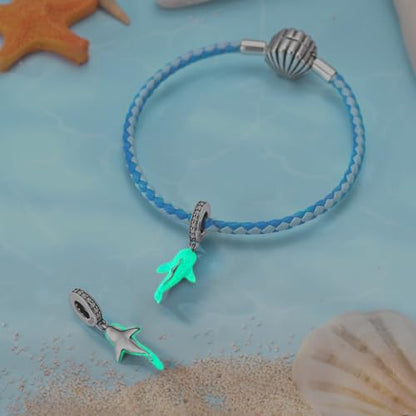 Hapour 925 Sterling Silver Charms for Bracelet Necklace Dangle Pendant Bead | Whale Shark Charm, Glow in the Dark, Matryoshka Russian Doll Baking European Jewelry Charm, 14k Gold Plated - style: Blue Glowing Whale Shark