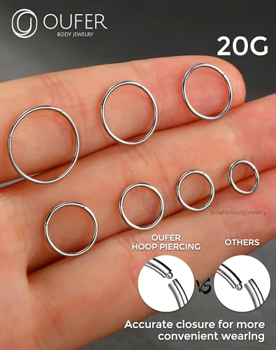 OUFER 20G/16g Nose Rings Hoops, 316L Surgical Steel Hinged Segment Nose rings for Women Men, Septum Lip Rings, Cartilage Helix Daith Tragus Rook Conch Ear Lobe Piercing Jewelry-6mm 7mm 8mm 9mm 10mm