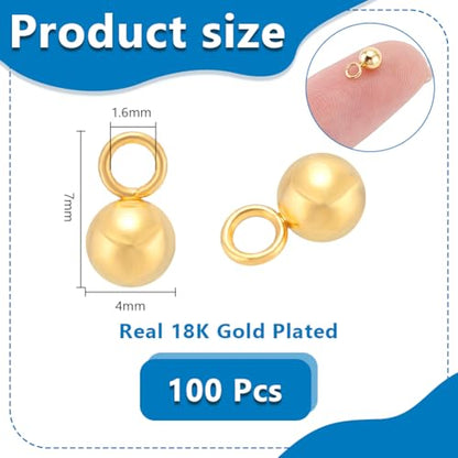 UNICRAFTALE about 100Pcs 18K Gold Plated Small Ball Charms Stainless Steel Round Pendants Metal Dangle Ball Charms for DIY Necklace Bracelet Jewelry Making - size: 4mm Diameter