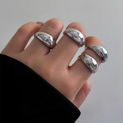Roe Dolph Chunky Gold Rings for Women Stackable Statement Ring Set | Mixed sculptural shapes and polished surfaces create bold stacking combinations for parties dinners and everyday outfits - color: A6