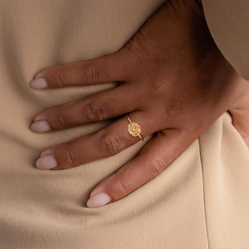 Birth Flower Stacking Ring for Women | 14K Gold Plated Brass, 12 Engraved Floral Motifs, Slim Stack-Ready Band, Available in US Sizes 5-9 - style: Jan.-Carnation