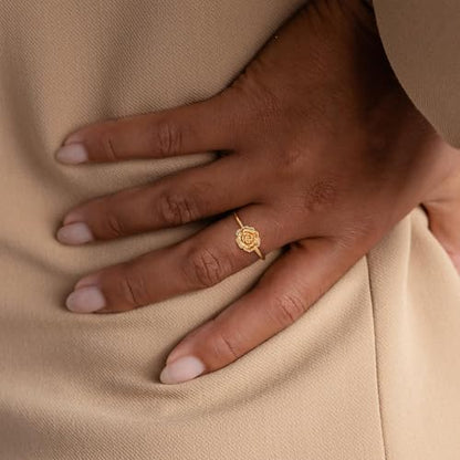 Birth Flower Stacking Ring for Women | 14K Gold Plated Brass, 12 Engraved Floral Motifs, Slim Stack-Ready Band, Available in US Sizes 5-9 - style: Jan.-Carnation