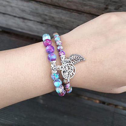 YGLINE Tree of Life Yoga Healing Stone Bracelets,Multilayer Lotus Chakra Stone Reiki Bracelet Sets,Anxiety Crystal Natural Stone,for Women Stress Relief - color: King Jasper-2w