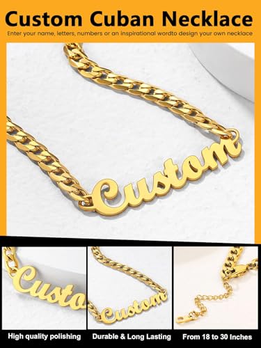 GoldChic JEWELRY Name Necklace Personalized for Men, Womens Custom Name Plate Chain, Stainless Steel Customized Old English Nameplate Choker with Curb Chains Custom, 16 inches to 30 inches - color: Cuban Chain 6 mm - Gold