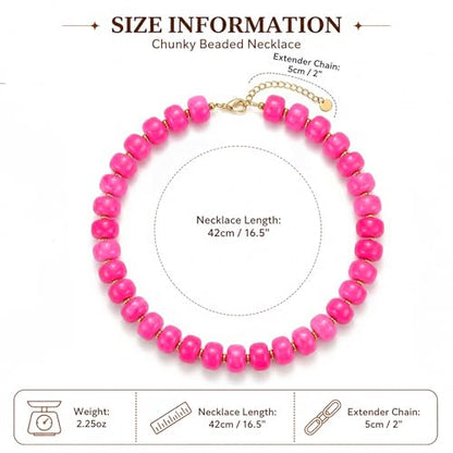 Chunky Colorful Beaded Necklace for Women Boho Summer Statement Resin Choker Necklaces Beach Jewelry Accessories - color: Hot Pink