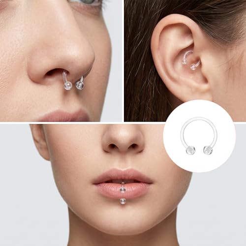 Lusofie 16G Septum Ring Acrylic Horseshoe Nose Eyebrow Lip Ring,Multi-color | Flexible, Septum Ear Cartilage Helix Tragus Earrings, Earrings Piercing Retainer, for Women Men