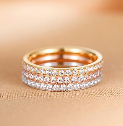 TIGRADE 2mm Women Titanium Eternity Ring Cubic Zirconia Anniversary Wedding Engagement Band Size 3-13.5 - color: Rose Gold