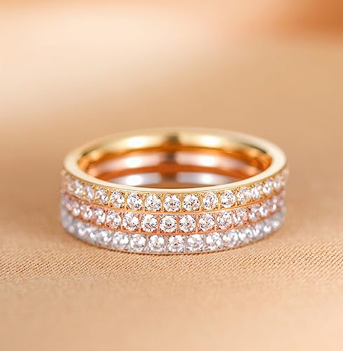 TIGRADE 2mm Women Titanium Eternity Ring Cubic Zirconia Anniversary Wedding Engagement Band Size 3-13.5 - color: Rose Gold