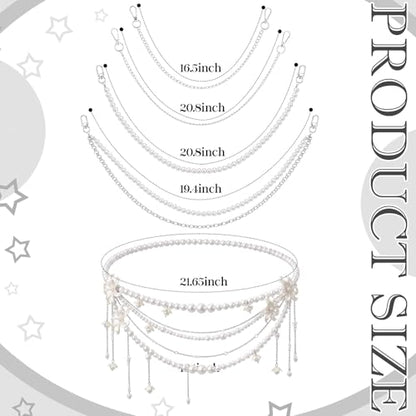 Jadive 5 Pieces Belt Chain Jeans Pants Pocket Waist Multi-Layer Hip Hop Metal Wallet Chain for Men Women - style: Pearl, Flower