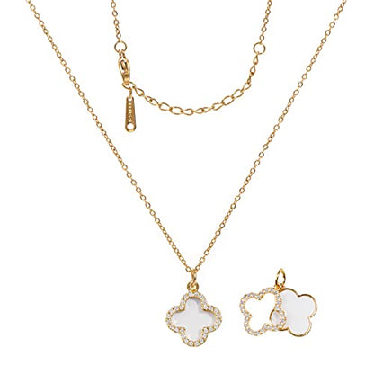 Clover Necklace For Women 18k Gold Plated Silver Lucky Four Leaf Clover Pendent Necklaces Trendy Dainty Jewelry Gifts for Women - color: Gold-White
