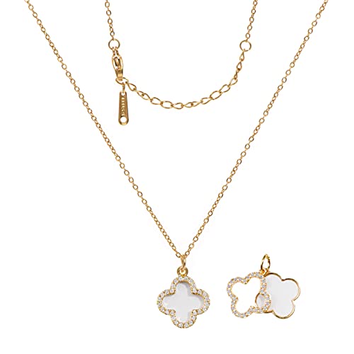 Clover Necklace For Women 18k Gold Plated Silver Lucky Four Leaf Clover Pendent Necklaces Trendy Dainty Jewelry Gifts for Women - color: Gold-White