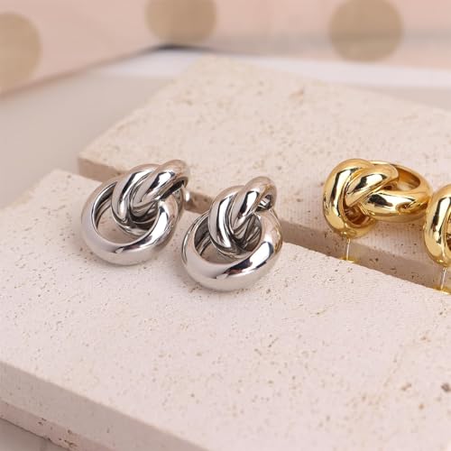 Jean Beau Chunky Gold Stud Earrings for Women Trendy Gold Plated Dangle Drop Prom Birthday Fashion Office Jewelry Gift - color: Silver Knot