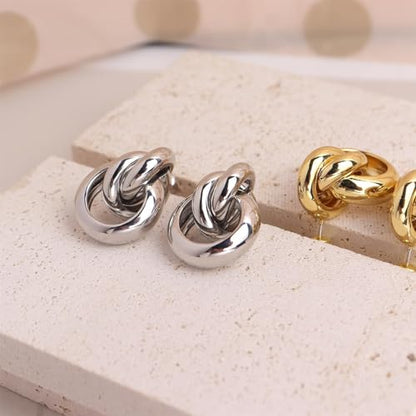Jean Beau Chunky Gold Stud Earrings for Women Trendy Gold Plated Dangle Drop Prom Birthday Fashion Office Jewelry Gift - color: Silver Knot