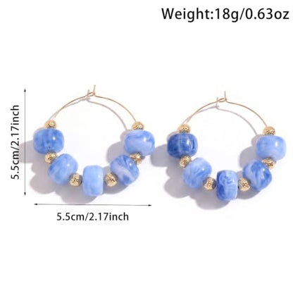Colorful Beaded Earrings for Women Beaded Hoop Earrings | Chunky Acrylic Resin Boho Statement Drop Earrings Trendy Summer Beach Jewelry Accessories Gifts - color: Blue