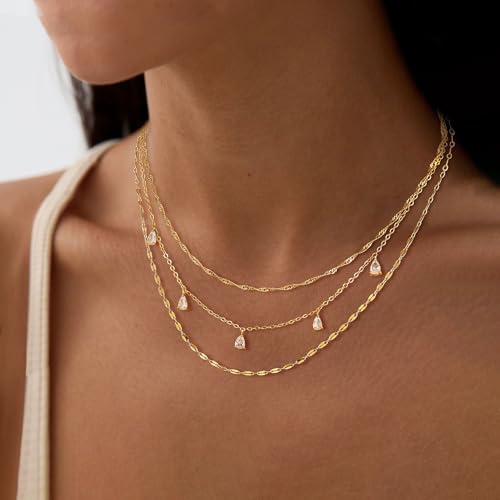 Layered Necklaces for Women, Dainty Gold Necklace Stack 14k Gold Plated Layering CZ Chain Choker Necklaces for Women Trendy Simple Non Tarnish Gold Necklaces Set Fashion Bridal Prom Jewelry - color: set3