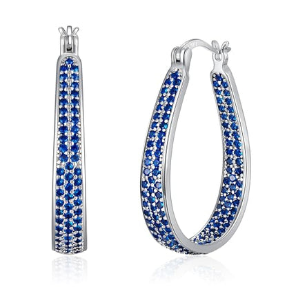 925 Sterling Silver Post Hoop Earrings for Women Gilrs Multcolors Cubic Zircon Hoops 14K Gold Plated Oval Chunky Hoop Earrings Jewelry Gift for Mothers Day/July 4th/Wedding/Party/Christmas - color: Navy blue