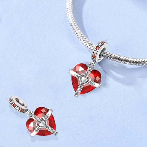LNQOBU Birthstone Charm for Bracelets,925 Sterling Silve Heart Dangle Charms for Pandora Bracelets - color: A-January