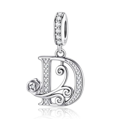 LNQOBU Complete A~Z Alphabet Charm Letter Beads, Solid 925 Sterling Silver with Cubic Stones Rose Alphabet Charm fits Pandora Bracelets Necklace Women Jewelry - color: CYT-D