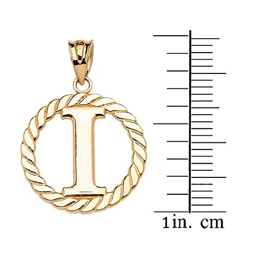 Polished 10k Yellow Gold Personalized Initial "A-Z" Roped Circle Charm Pendant - style: I