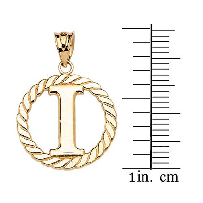 Polished 10k Yellow Gold Personalized Initial "A-Z" Roped Circle Charm Pendant - style: I