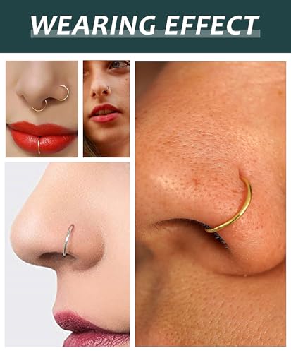 AMASIS Nose Rings and Nose Studs Set, Stainless Steel Hinged Nose Hoops and CZ Studs, Select Sizes and Styles for Nostril Septum Cartilage Piercing Jewelry - color: Silver, size: 3-Piece Hoops,16Gauge,6/8/10mm