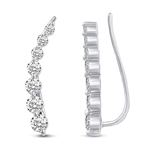 Charm Earrings Hoop set in 925 Sterling Silver for women Open Lotus Flower | Simulated Blue Sapphire | Tiny Lotus | Circle | Climber Crawler - style: Climber/Crawler