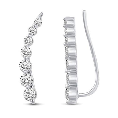 Charm Earrings Hoop set in 925 Sterling Silver for women Open Lotus Flower | Simulated Blue Sapphire | Tiny Lotus | Circle | Climber Crawler - style: Climber/Crawler