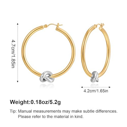 Large Gold Knot Hoop Earrings for Women 18K Gold Hoop Earrings Statement Lightweight Hoops Trendy Gold Hoops Earrings Jewelry - color: B-Big Hoop Earrings-Two Tone