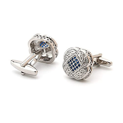 Men's Cufflink Set, Silver with Blue Zircon, Comes with a Gift Box, Can be Used as Accessories and Gifts. Add Color to your Clothes.